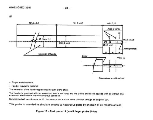 Sonda 19 del dito della prova di sicurezza dei bambini IEC61032 piccola